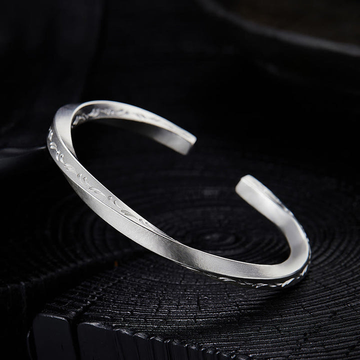 WorldNorse 999 Sterling Silver Engraved Wave Bracelet - Bright Silver - Inner Circumference 18cm - image 0