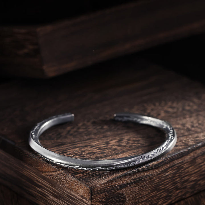 WorldNorse 999 Sterling Silver Engraved Wave Bracelet - Retro Black - Inner Circumference 18cm - image 4