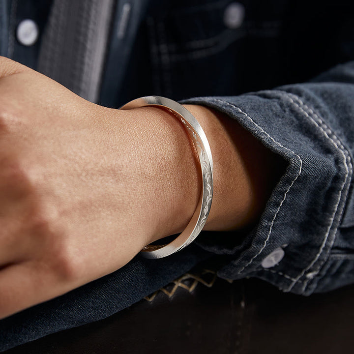 WorldNorse 999 Sterling Silver Engraved Wave Bracelet - image 1