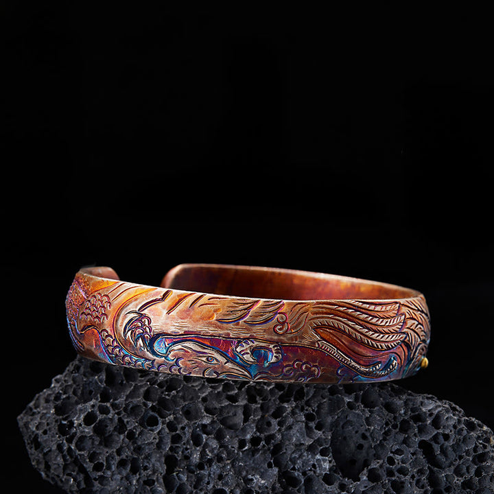 WorldNorse Handcrafted 999 Gold Hued Feather Engraved Bracelet - Inner Circumference 19 cm - image 0