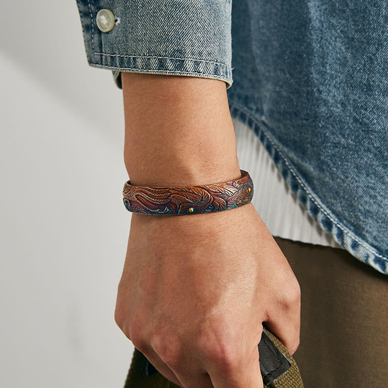 WorldNorse Handcrafted 999 Gold Hued Feather Engraved Bracelet - image 1