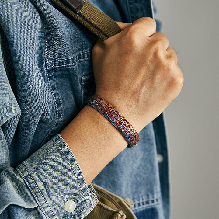 WorldNorse Handcrafted 999 Gold Hued Feather Engraved Bracelet - image 5