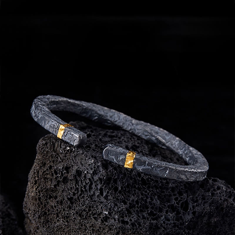 WorldNorse Handcrafted 999 Silver Dark Textured Gold Trimmed Twisted Bracelet - image 3
