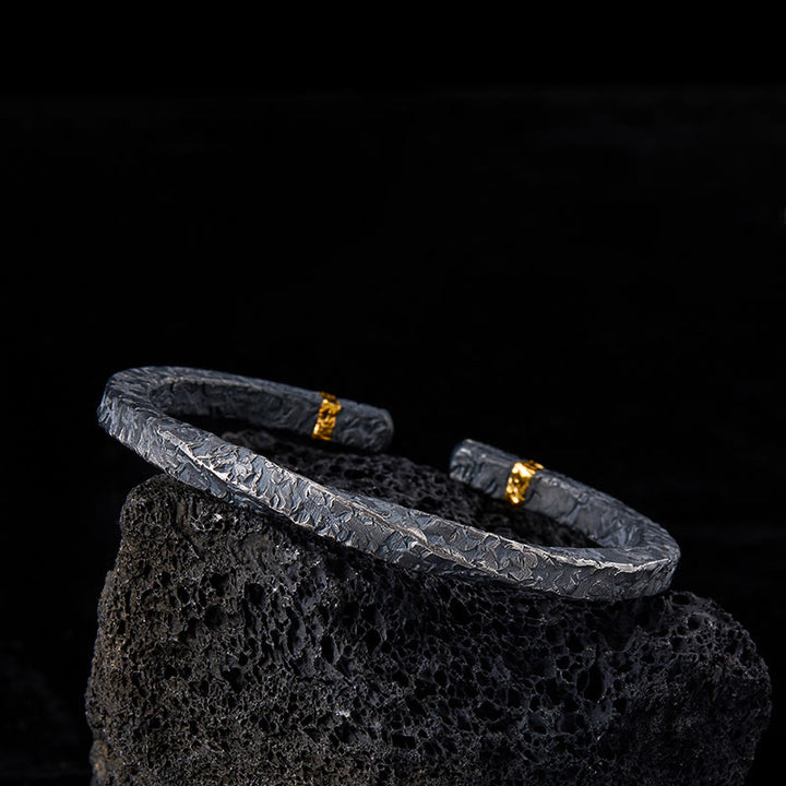 WorldNorse Handcrafted 999 Silver Dark Textured Gold Trimmed Twisted Bracelet - image 0