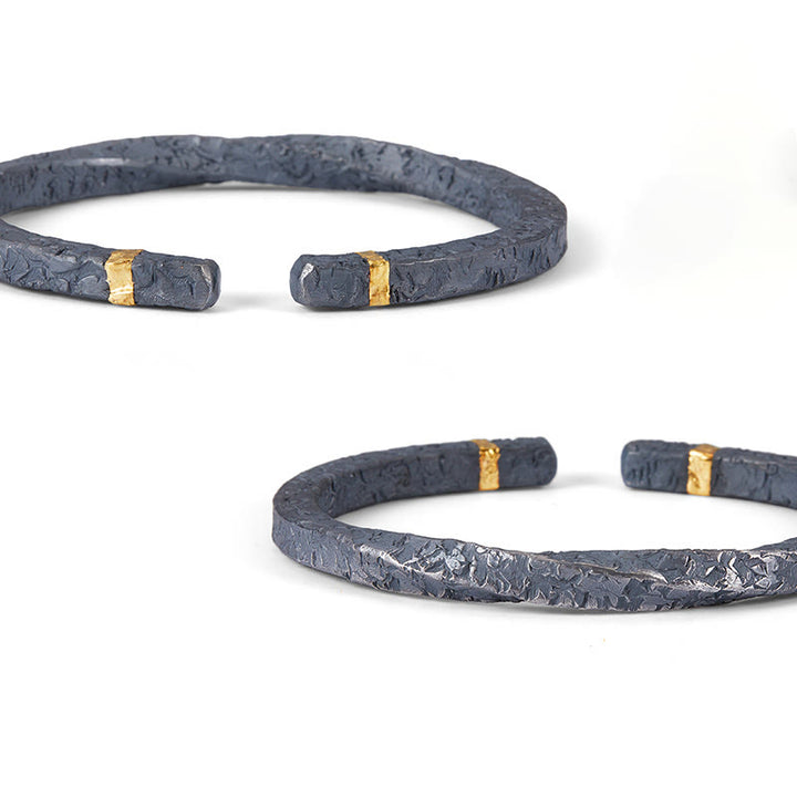 WorldNorse 999 Sterling Silver Dark Textured Gold Trimmed Twisted Bracelet - image 5