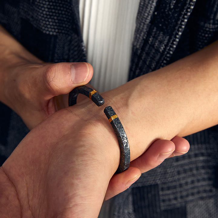 WorldNorse 999 Sterling Silver Dark Textured Gold Trimmed Twisted Bracelet - image 7