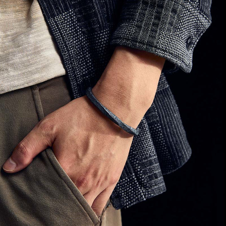 WorldNorse Handcrafted 999 Silver Dark Textured Gold Trimmed Twisted Bracelet - image 1