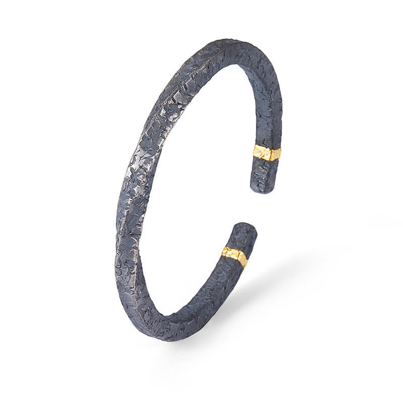 WorldNorse Handcrafted 999 Silver Dark Textured Gold Trimmed Twisted Bracelet - image 4