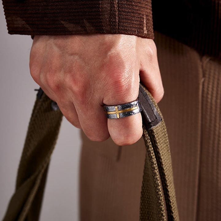 WorldNorse 999 Sterling Silver Dark Textured Forged Cross Ring - image 8