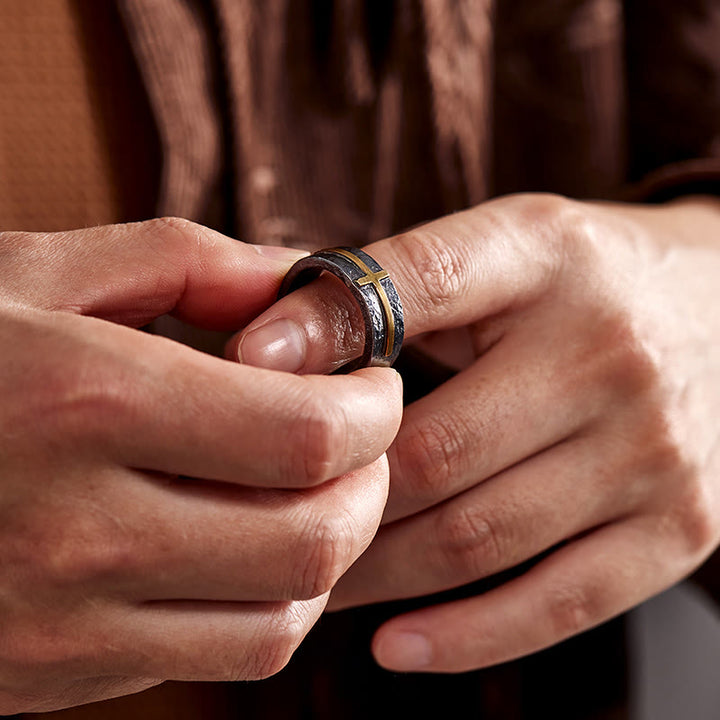 WorldNorse 999 Sterling Silver Dark Textured Forged Cross Ring - image 7