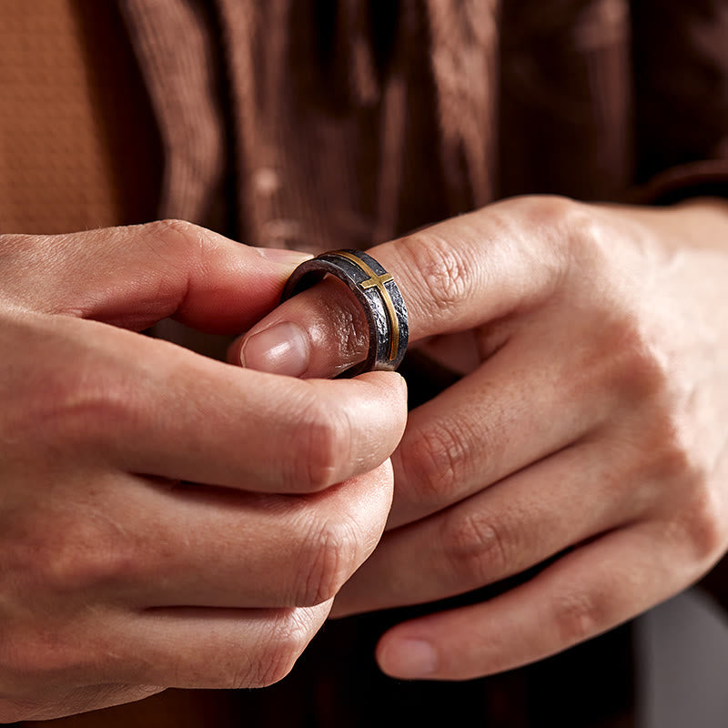 WorldNorse 999 Sterling Silver Dark Textured Forged Cross Ring - image 7