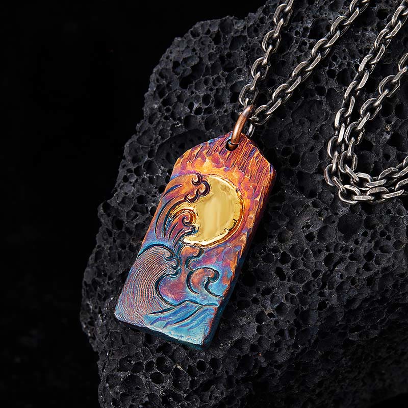 WorldNorse Handcrafted 999 Gold Hued Wave Moon Necklace - With Chain - image 0