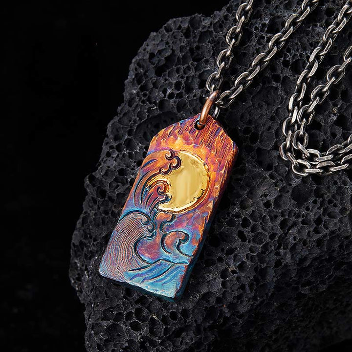 WorldNorse Handcrafted 999 Gold Hued Wave Moon Necklace - With Chain - NO THANKS - image 0