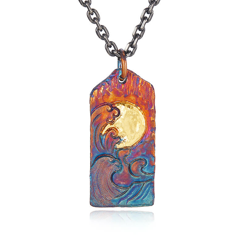 WorldNorse Handcrafted 999 Gold Hued Wave Moon Necklace - image 2