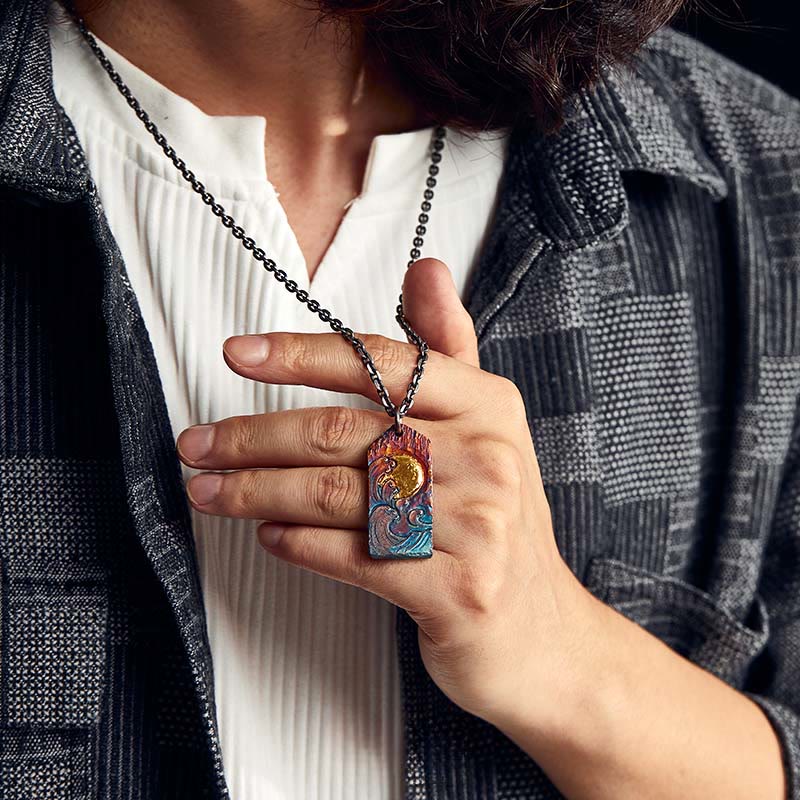 WorldNorse Handcrafted 999 Gold Hued Wave Moon Necklace - image 5