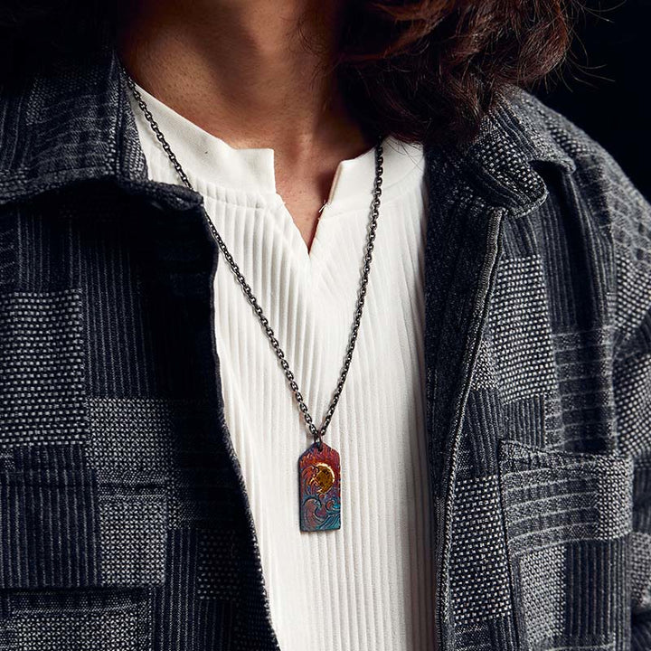 WorldNorse Handcrafted 999 Gold Hued Wave Moon Necklace - image 1