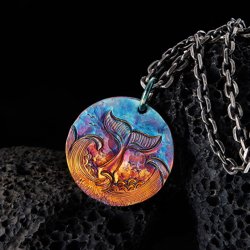 WorldNorse Handcrafted 999 Silver Hued Whale Tail Wave Necklace - With Chain - image 0