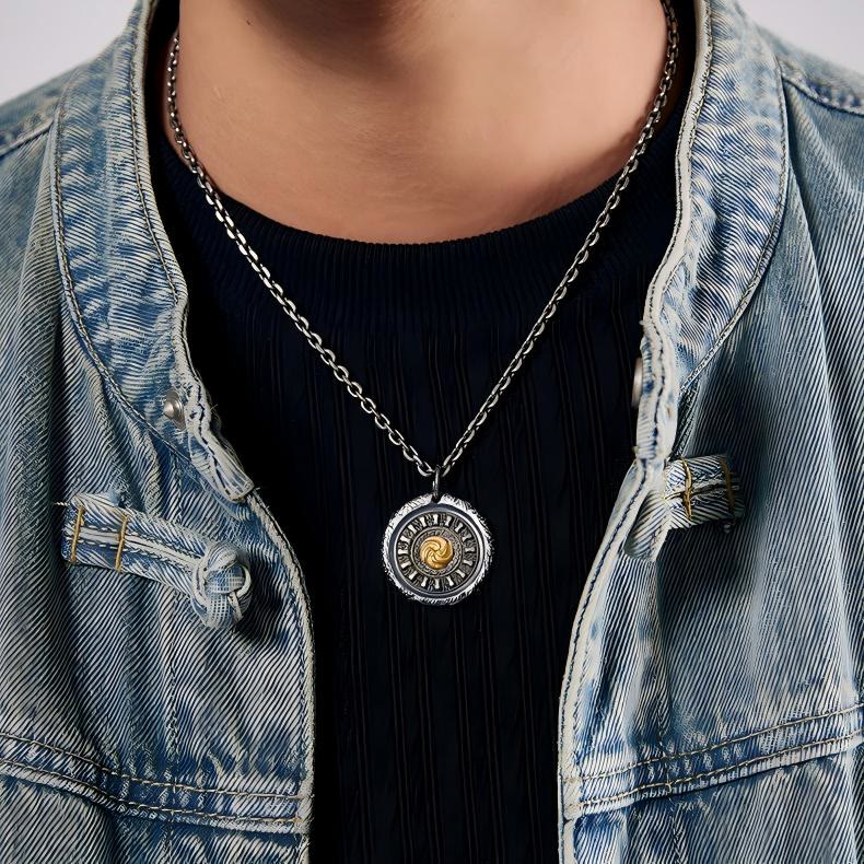 WorldNorse Handcrafted 999 Silver Spiral Rune Disk Necklace - image 1