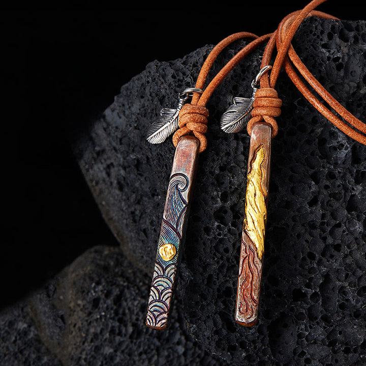 WorldNorse Handcrafted 999 Gold Textured Wave Feather Accent Necklace - image 0