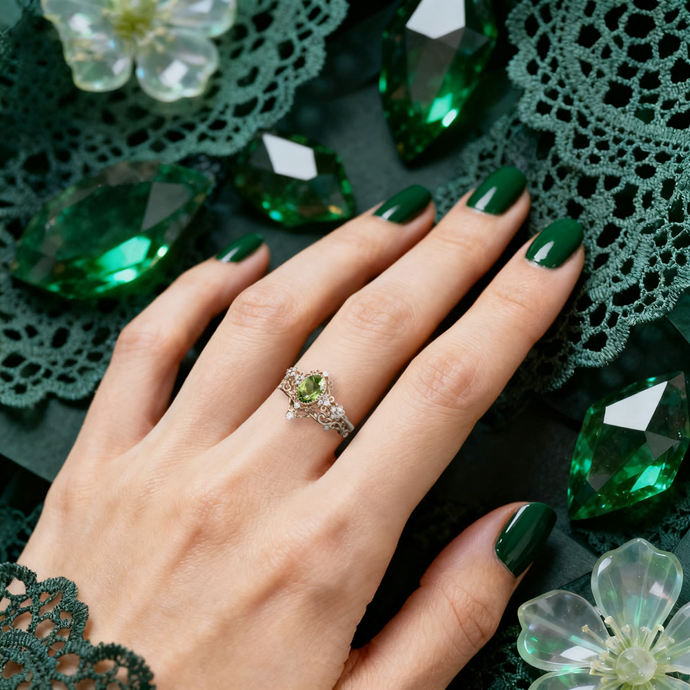 FREE Today: Peridot Lace Blossom Ring - image 1