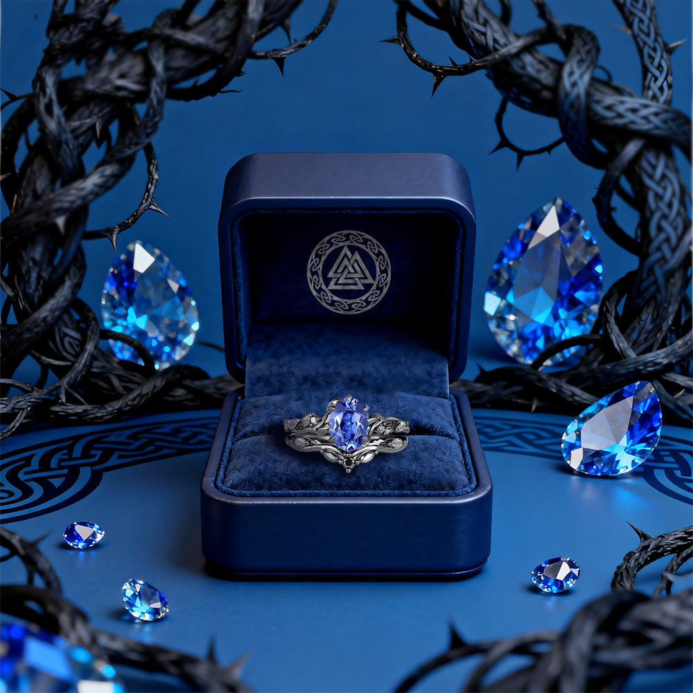 FREE Today: Whisper Sapphire Black Moissanite Leaf Ring Set - image 4