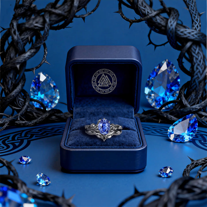 FREE Today: Whisper Sapphire Black Moissanite Leaf Ring Set - image 4
