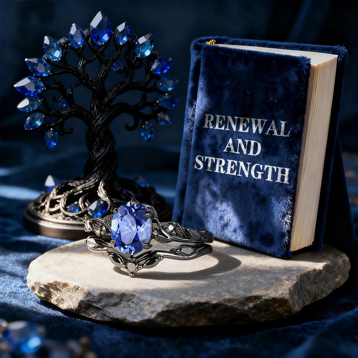 FREE Today: Whisper Sapphire Black Moissanite Leaf Ring Set - image 3