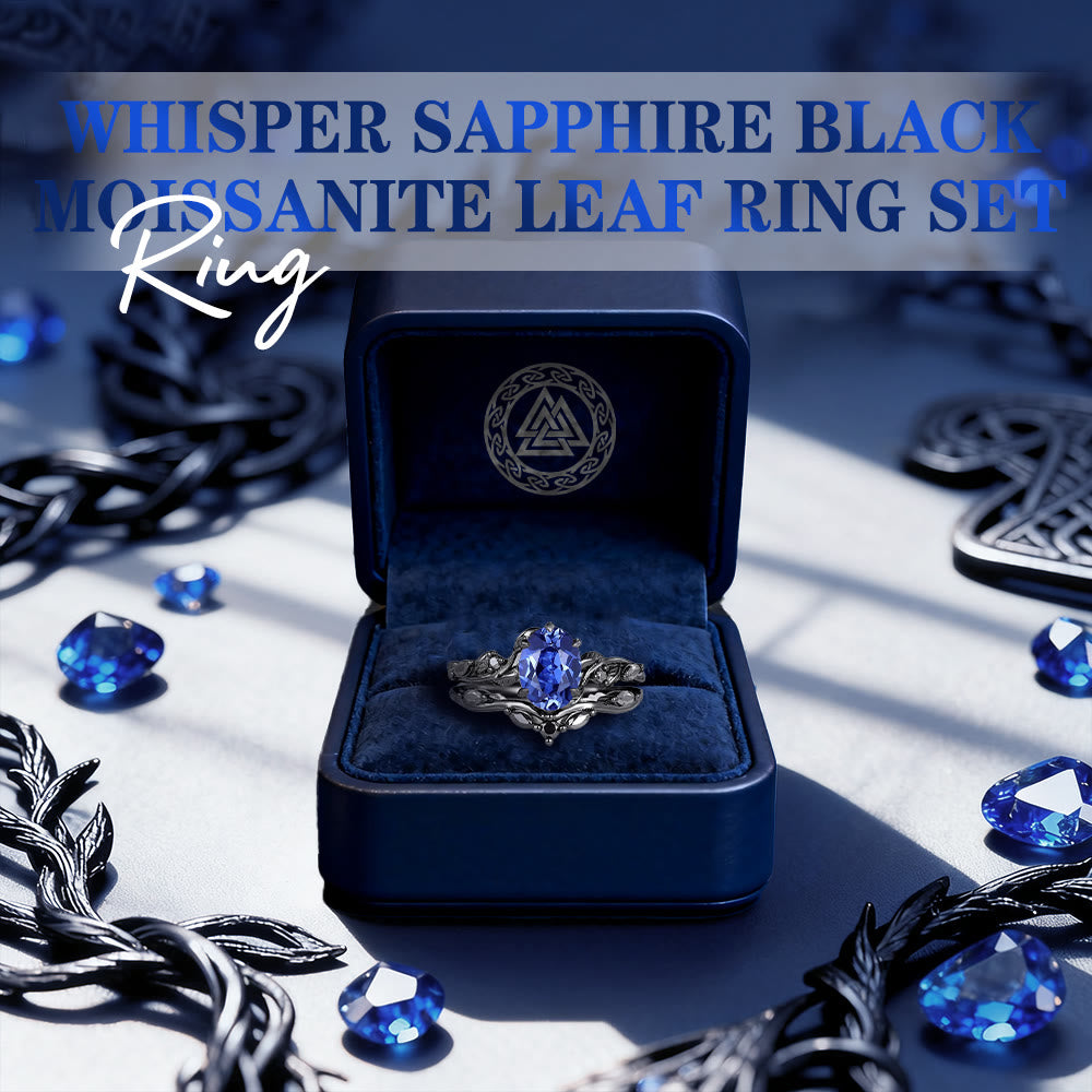 FREE Today: Whisper Sapphire Black Moissanite Leaf Ring Set - image 2
