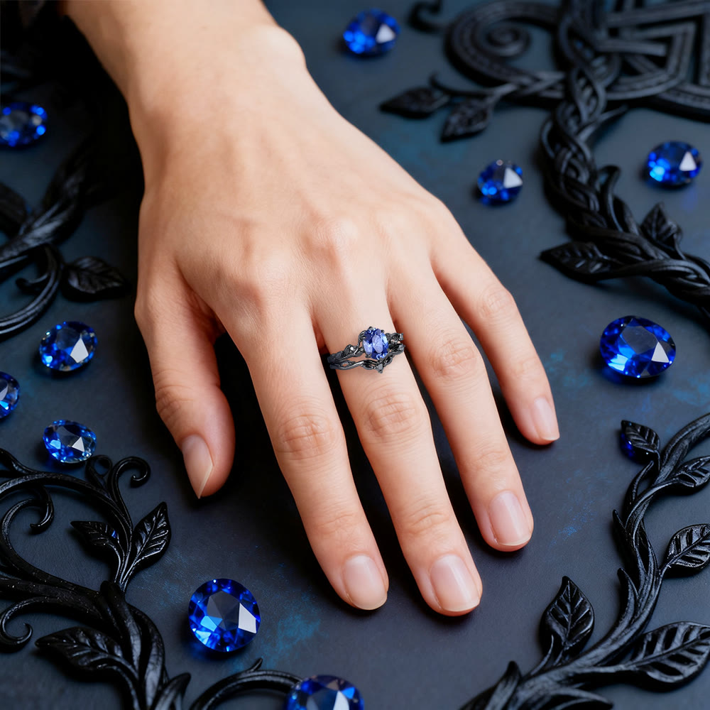 FREE Today: Whisper Sapphire Black Moissanite Leaf Ring Set - image 1