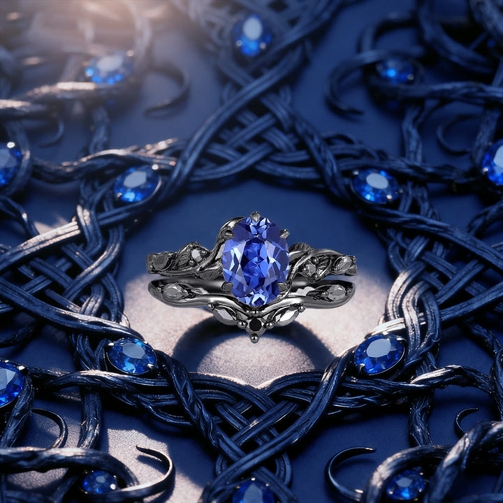 FREE Today: Whisper Sapphire Black Moissanite Leaf Ring Set - US 10 - image 0