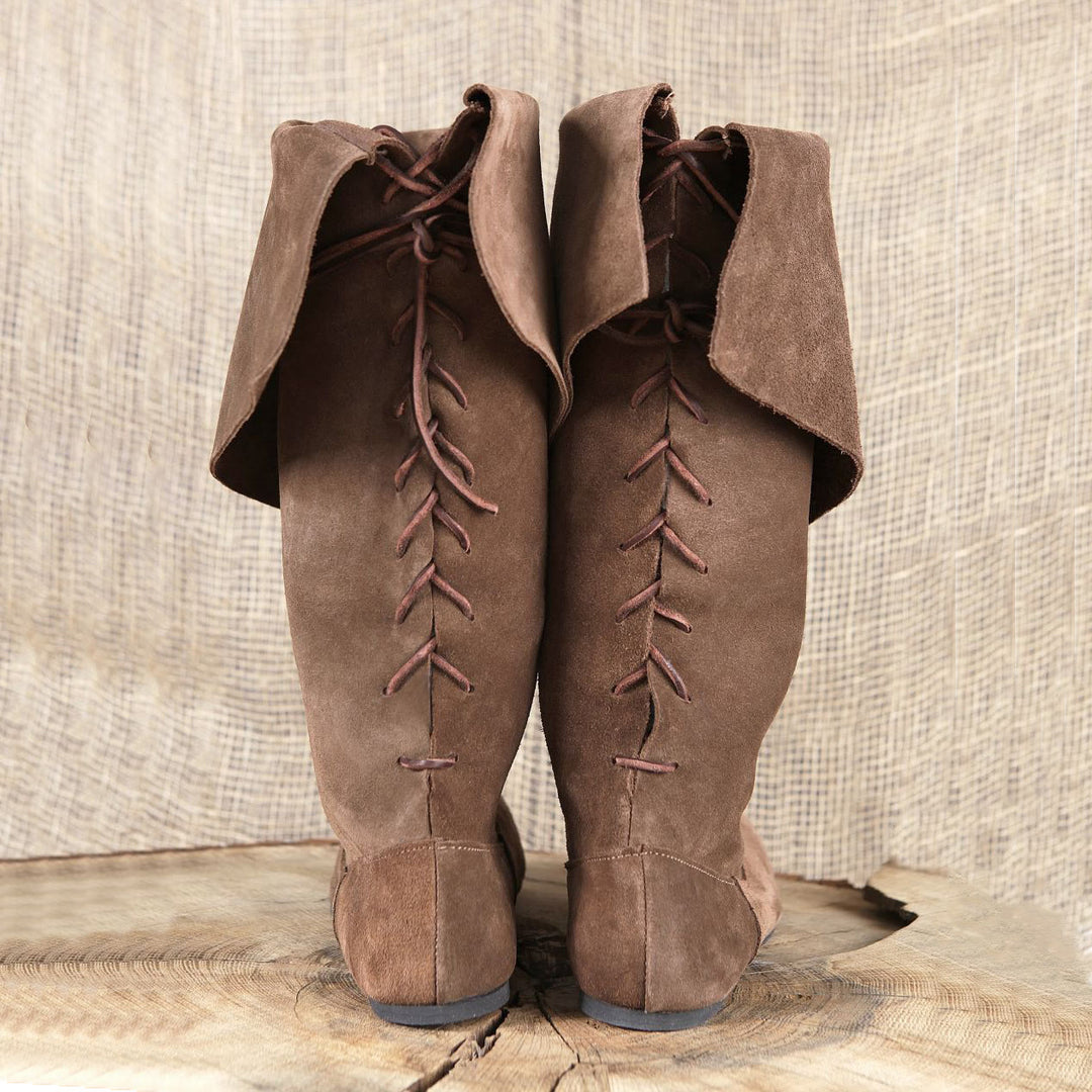 WorldNorse Suede Fold Over Drawstring Knee High Boots - image 3