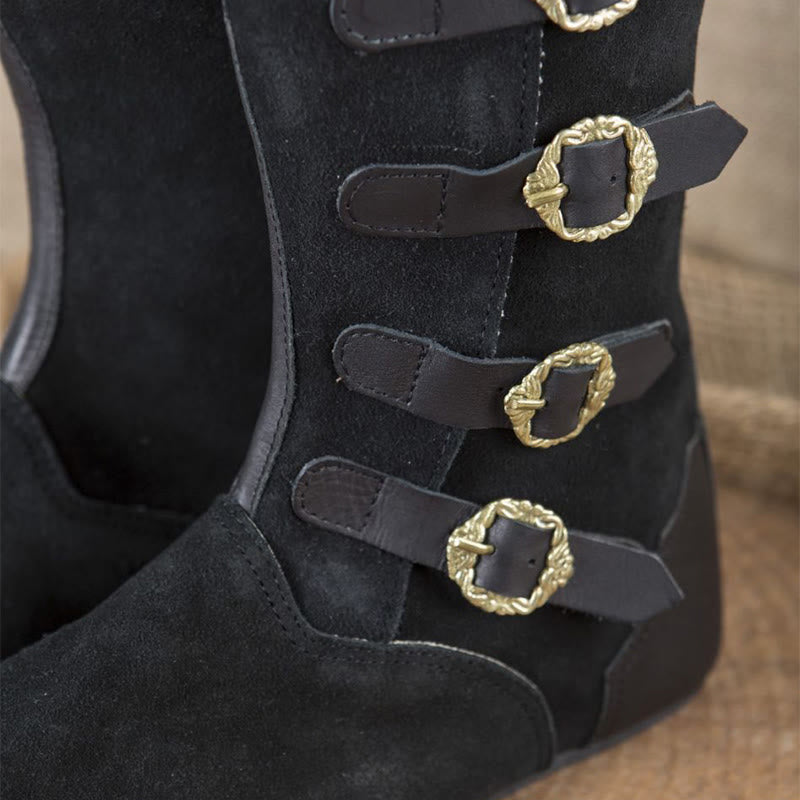 WorldNorse Lace Up Buckle Encrusted Fold Over Knee High Boots - image 7