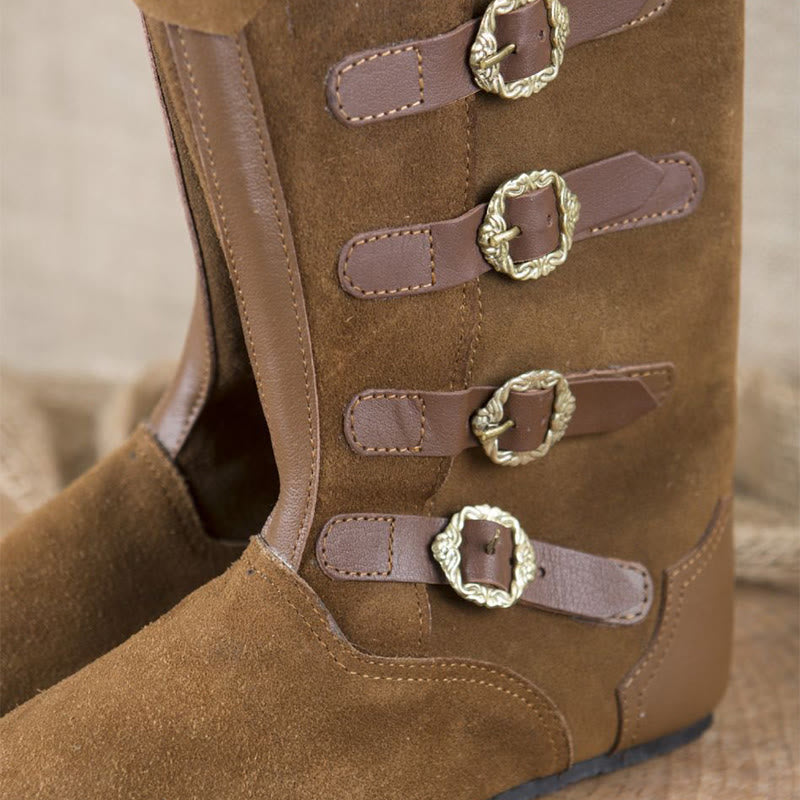 WorldNorse Lace Up Buckle Encrusted Fold Over Knee High Boots - image 3