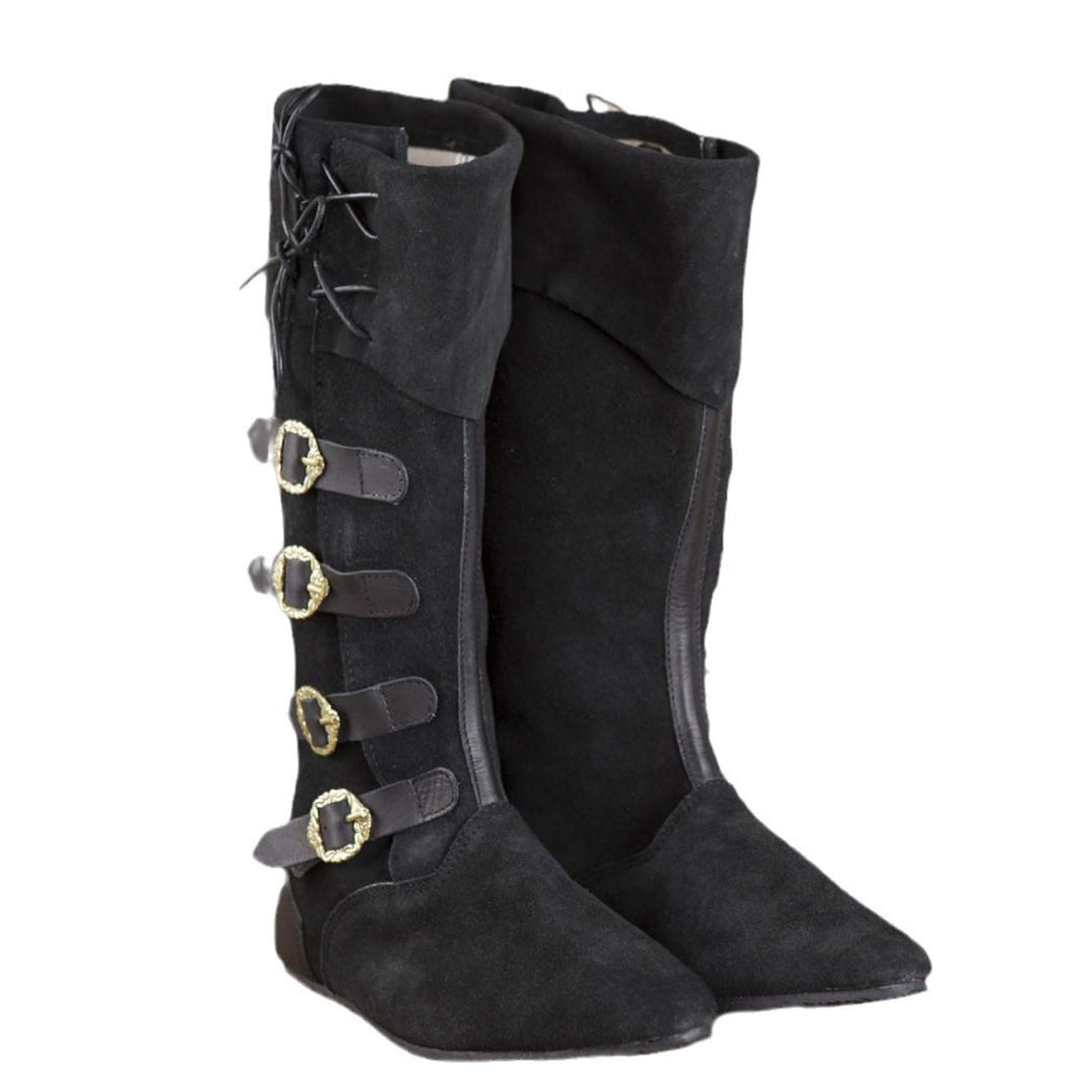 WorldNorse Lace Up Buckle Encrusted Fold Over Knee High Boots - Black - US 13 - image 4