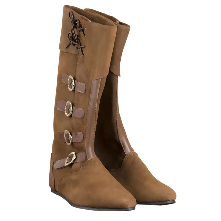 WorldNorse Lace Up Buckle Encrusted Fold Over Knee High Boots - Brown - US 13 - image 0