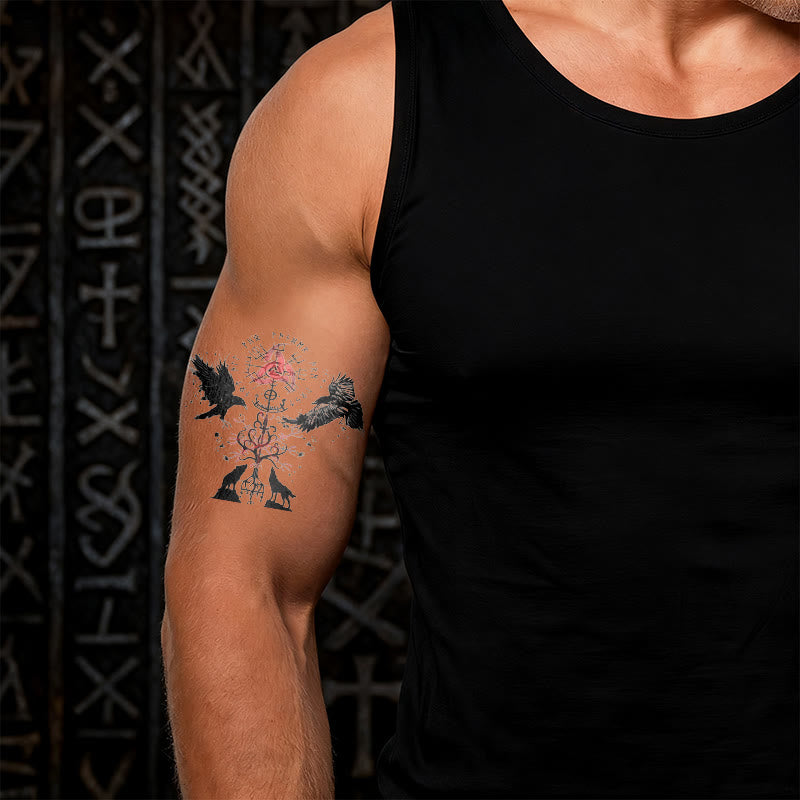 WorldNorse Raven Wolf Yggdrasil Rune Waterproof Tattoo Stickers - image 1