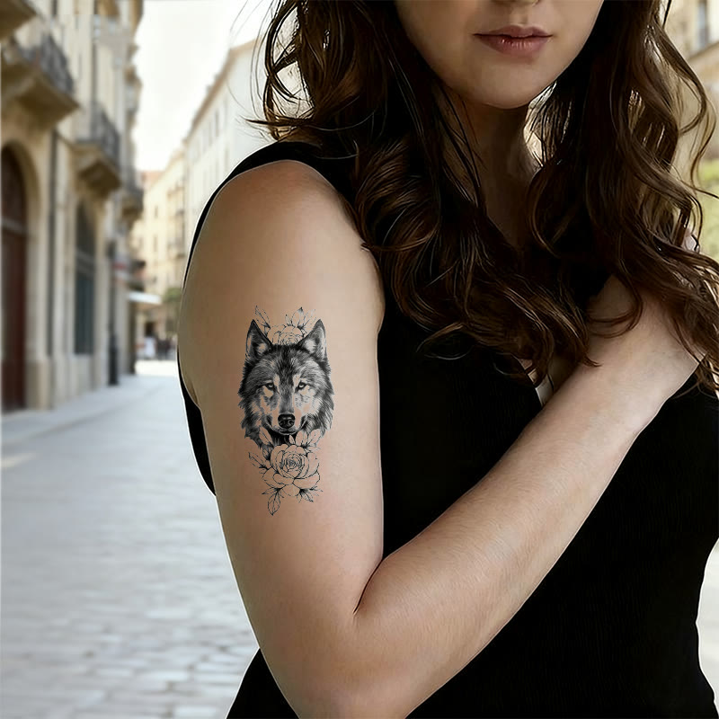 WorldNorse Rose Encrusted Wolf Grace Waterproof Tattoo Stickers - image 2
