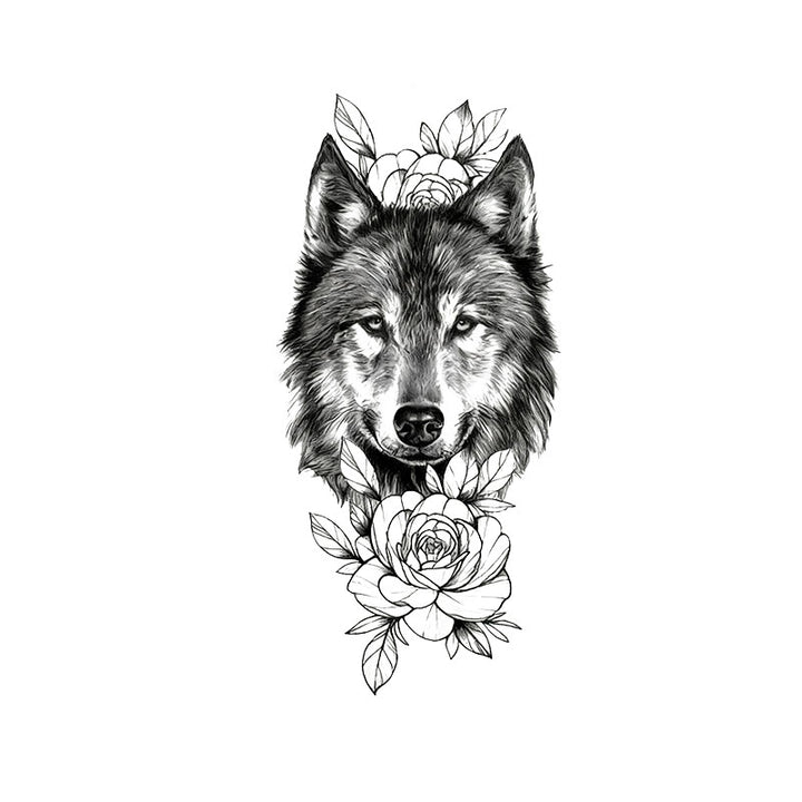 WorldNorse Rose Encrusted Wolf Grace Waterproof Tattoo Stickers - Two Pieces - image 0