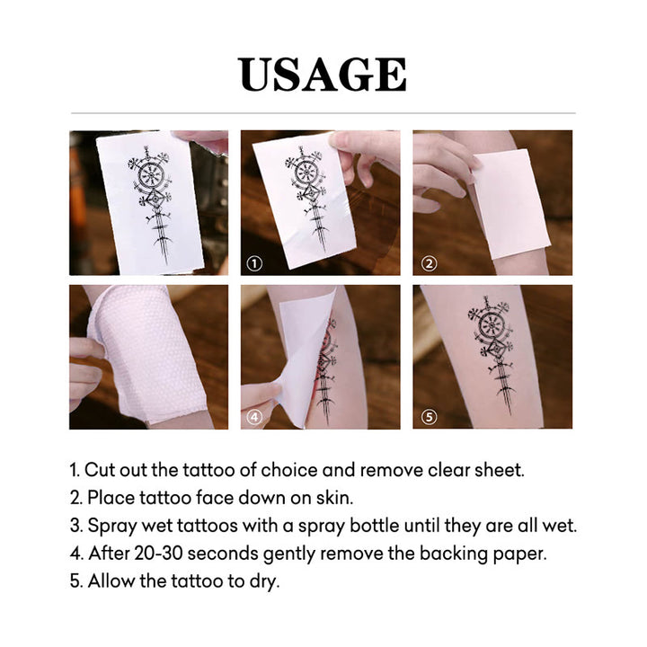 WorldNorse Architected Compass Spire Waterproof Tattoo Stickers - image 4