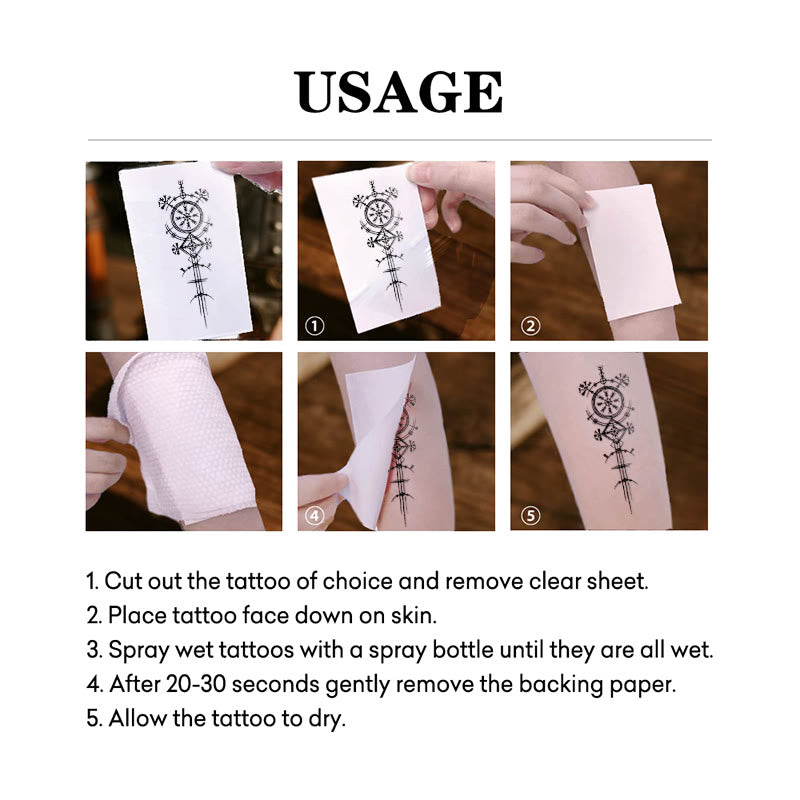 WorldNorse Architected Compass Spire Waterproof Tattoo Stickers - image 4