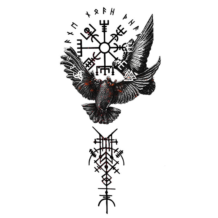 WorldNorse Viking Dark Rune Raven Emblem Waterproof Tattoo Stickers - Two Pieces - image 0