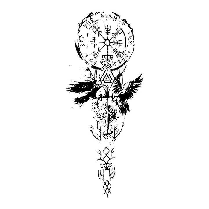 WorldNorse Mythic Rune Raven Waterproof Tattoo Stickers - Two Pieces - image 0