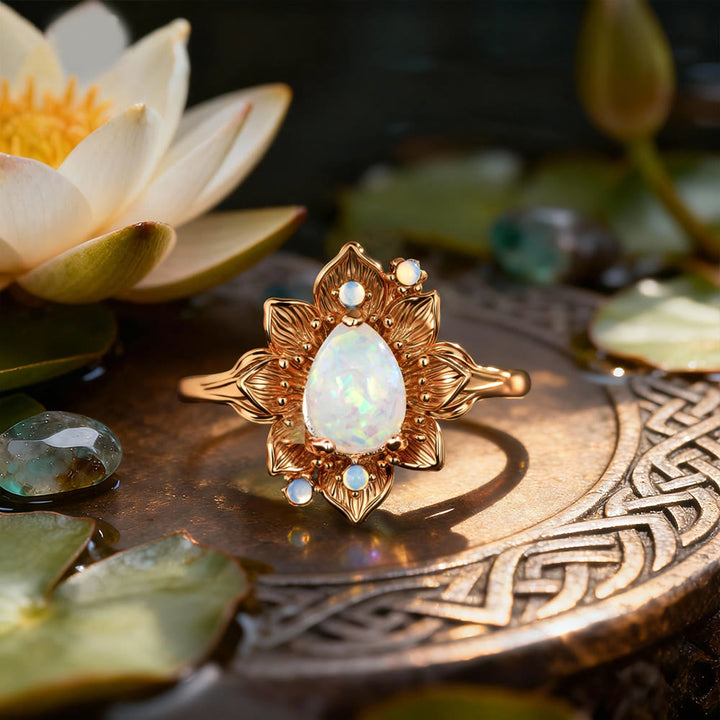 FREE Today: Healing Fire Opal Lotus Ring - US 10 - image 0