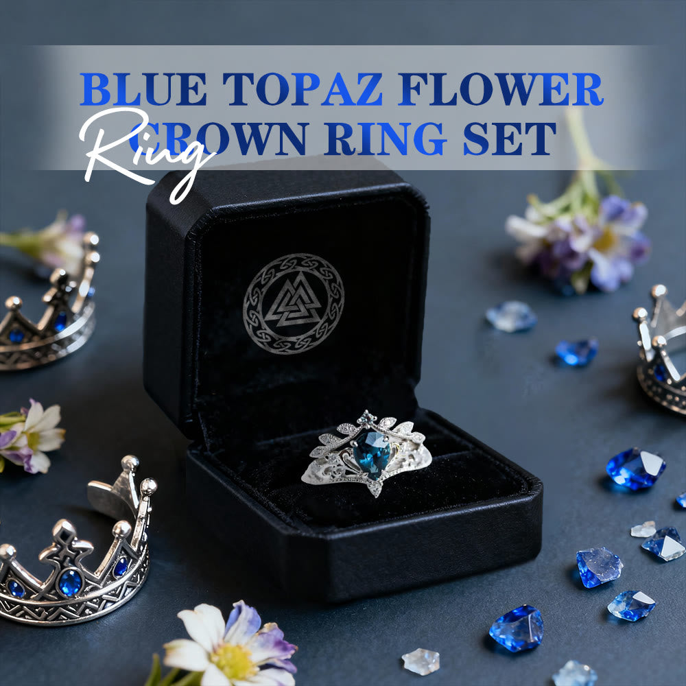 FREE Today: Blue Topaz Flower Crown Ring Set - image 2