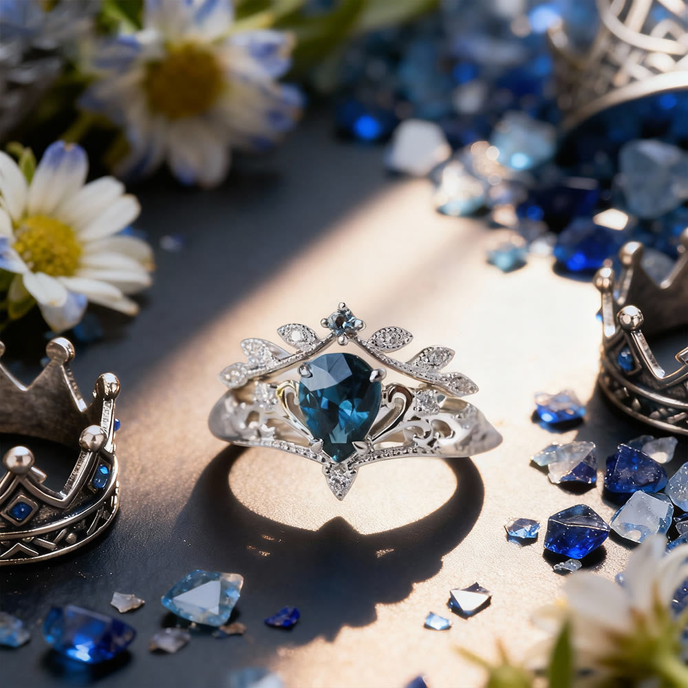 WorldNorse Blue Topaz Flower Crown Ring Set - US 10 - image 0