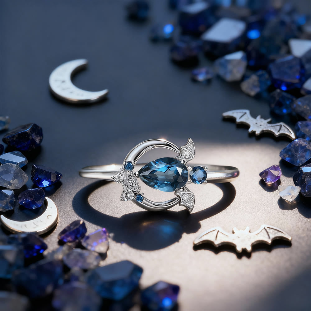 FREE Today: Blue Topaz Moon Bat Ring - Silver - US 10 - image 5