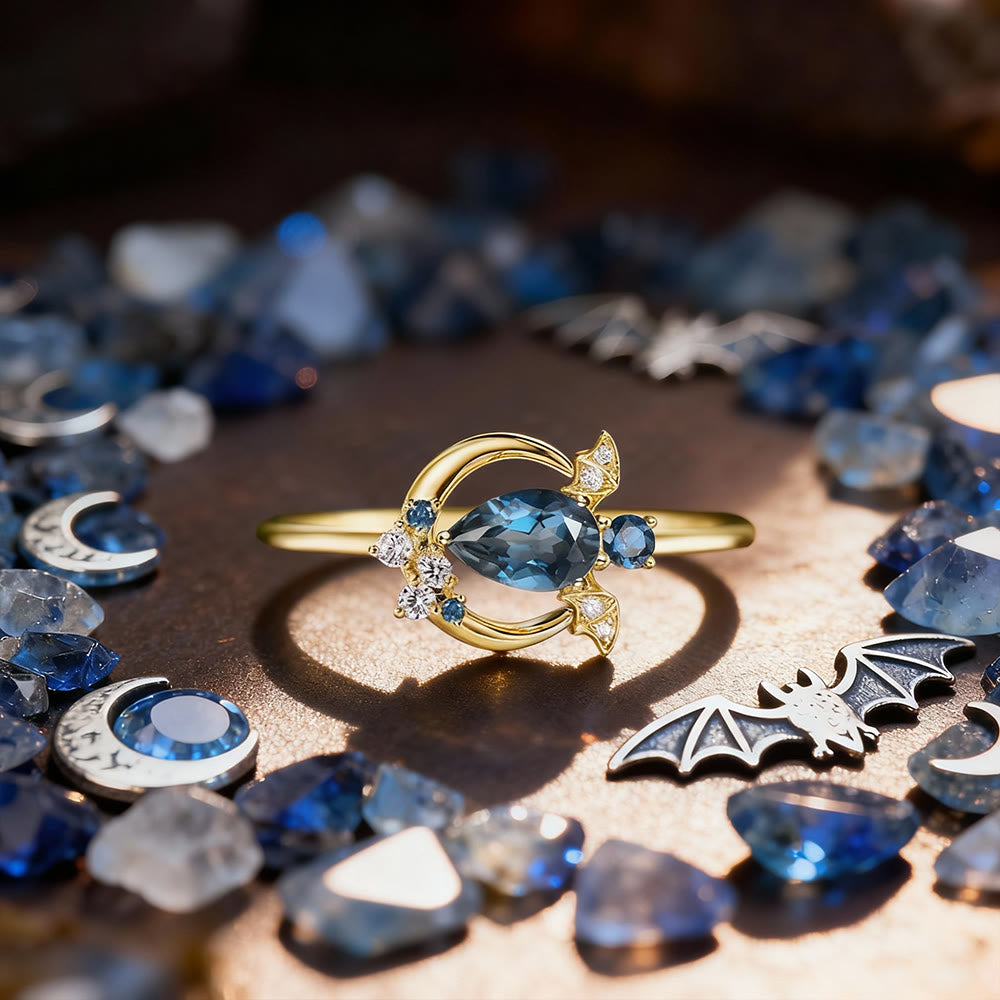 FREE Today: Blue Topaz Moon Bat Ring - Gold - US 10 - image 9