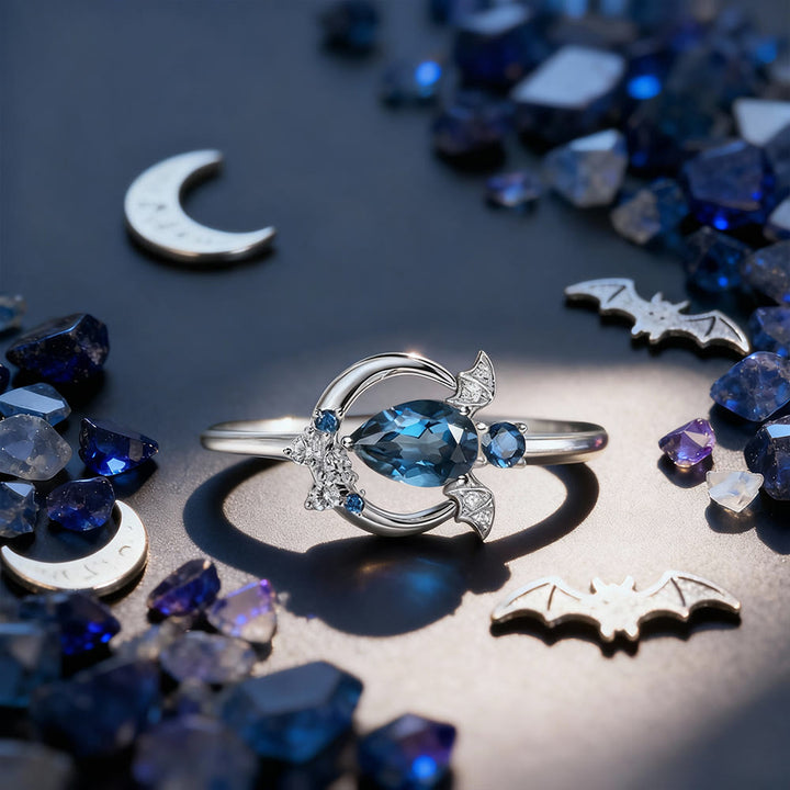 FREE Today: Blue Topaz Moon Bat Ring - Silver - US 10 - image 5