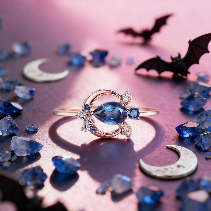 FREE Today: Blue Topaz Moon Bat Ring - Rose Gold - US 10 - image 0