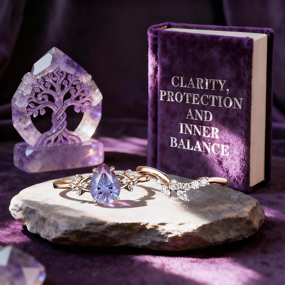 FREE Today: Fireworks Cut Amethyst Moissanite Cluster Ring Set - image 3